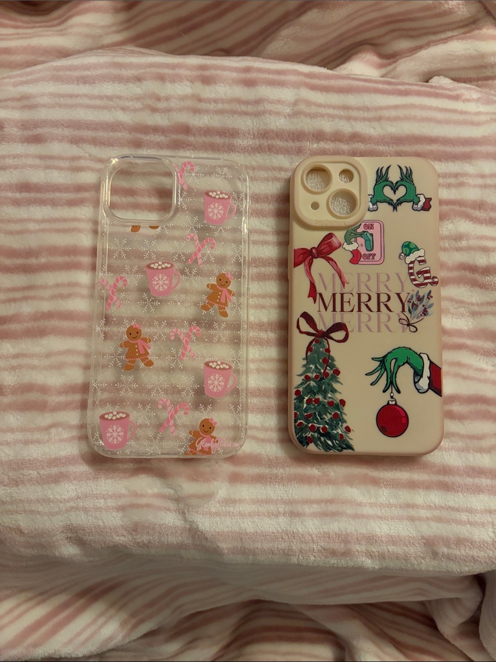 2 iPhone 14 Christmas/Holiday Cases-Merry With Grinch & Gingerbread Design NEW